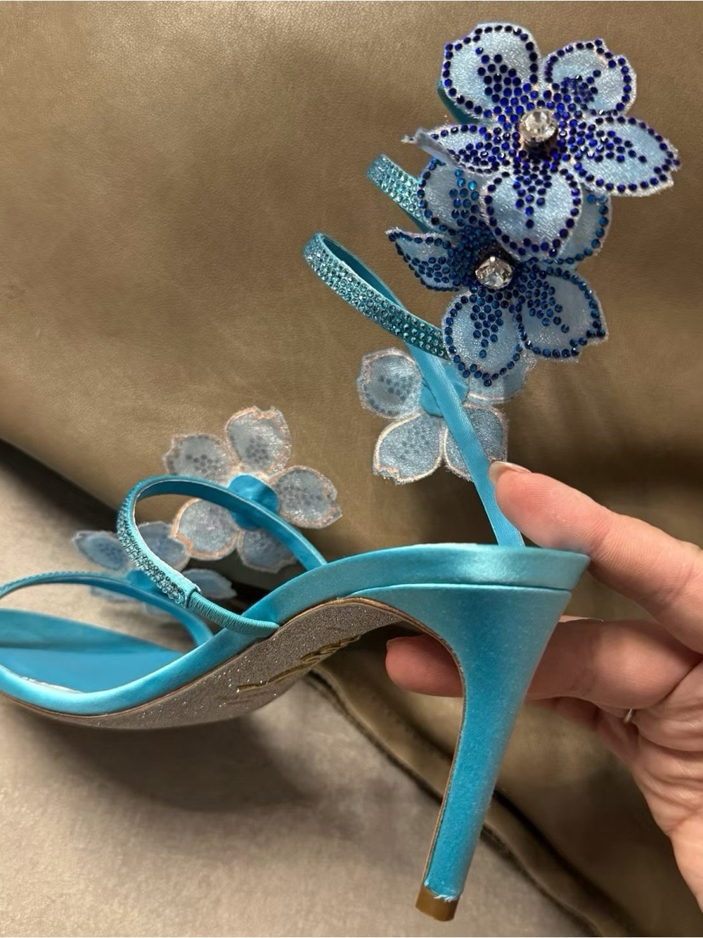 Rene caovilla Turquoise Floral Embellished Strappy Heels - Women - Picture 5 of 6